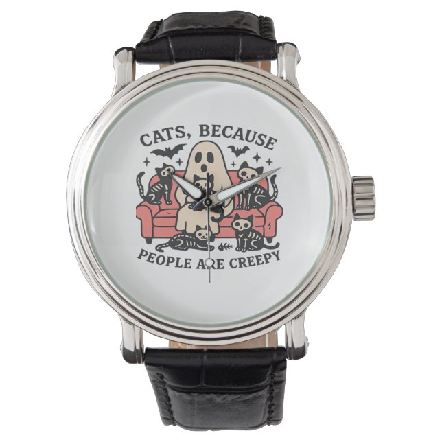 Cats People zijn griezelig skelet Halloween T-shir Horloge (Voorkant)