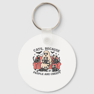 Cats People zijn griezelig skelet Halloween T-shir Sleutelhanger