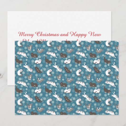 Cats Playing in the Snow Seamless Feestdagenkaart (Voorkant / Achterkant)