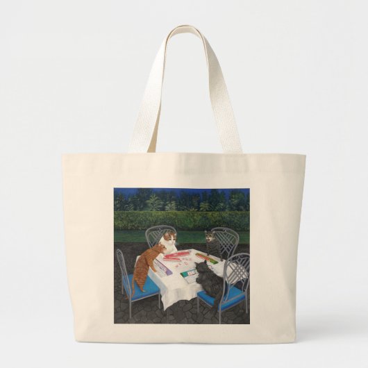 Cats Playing Mahjong Grote Tote Bag (Voorkant)