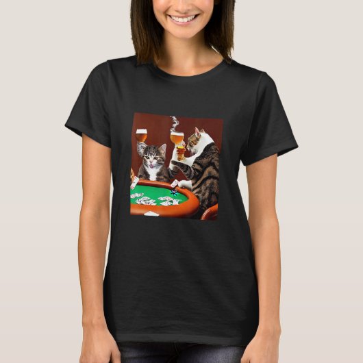 Cats Playing Poker   Kitten Cute and Fun T-shirt (Voorkant)