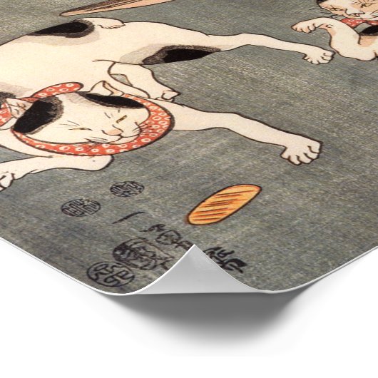Cats Playing Utagawa Kuniyoshi Poster (Hoek)