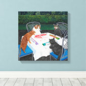 Cats Plays Mahjong Canvas Afdruk (Insitu (Houten vloer))