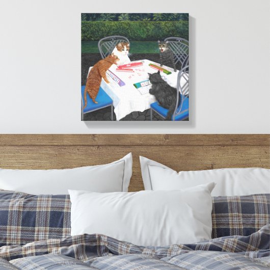 Cats Plays Mahjong Canvas Afdruk (Insitu (Slaapkamer))