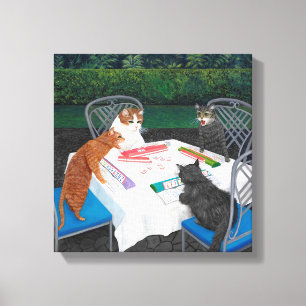 Cats Plays Mahjong Canvas Afdruk
