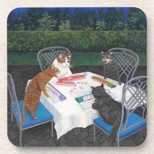 Cats Plays Mahjong Drankjes Onderzetter (Voorkant)