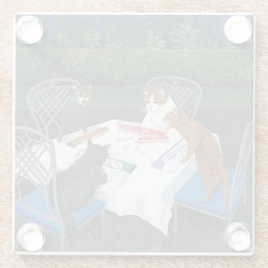 Cats Plays Mahjong Glazen Onderzetter (Achterkant)