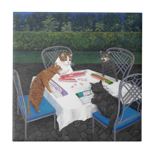 Cats Plays Mahjong Tegeltje (Voorkant)