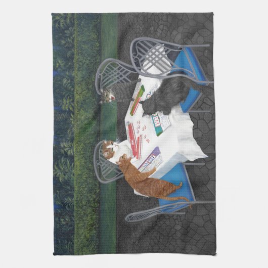 Cats Plays Mahjong Theedoek (Verticaal)