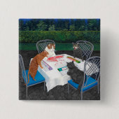 Cats Plays Mahjong Vierkante Button 5,1 Cm (Voorkant)