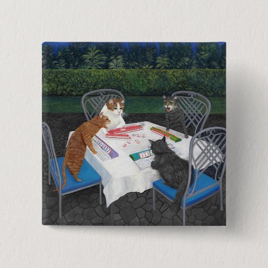 Cats Plays Mahjong Vierkante Button 5,1 Cm (Voorkant)