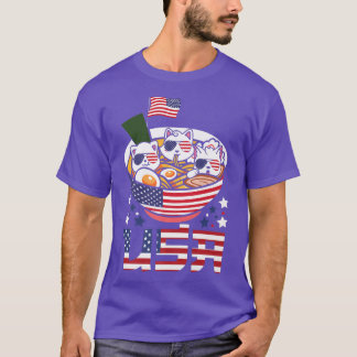 Cats Ramen Anime American Flag USA 4th of July shi T-shirt