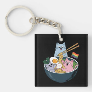 Cats Ramen Rainbow LGBTQ Gay Lesbian Pride Ally Sleutelhanger
