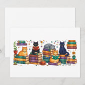 Cats Reading Books Cozy Library Scene Bedankkaart (Voorkant / Achterkant)