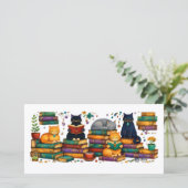 Cats Reading Books Cozy Library Scene Bedankkaart (Staand voorkant)