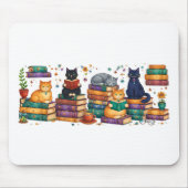 Cats Reading Books Cozy Library Scene Muismat (Voorkant)