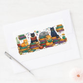 Cats Reading Books Cozy Library Scene Rechthoekige Sticker (Envelop)