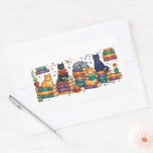 Cats Reading Books Cozy Library Scene Rechthoekige Sticker (Envelop)