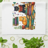 Cats Reading Books Cozy Library Scene Theedoek (Gevouwen)