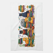 Cats Reading Books Cozy Library Scene Theedoek (Verticaal)