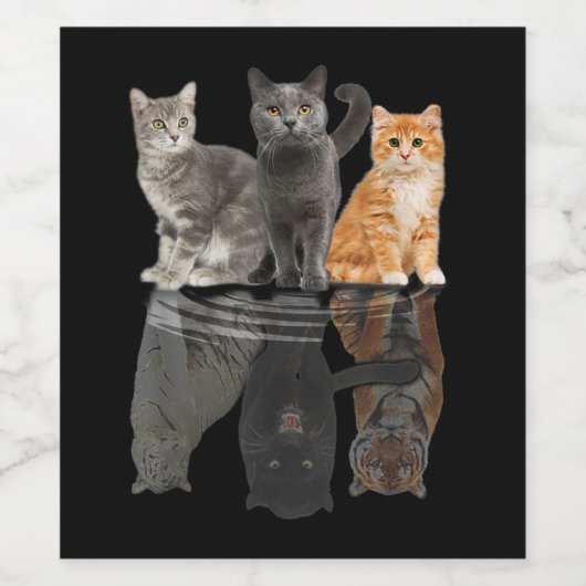 Cats Reflection Mirror Puma Cheetah Tiger Funny Wijn Etiket (Enkel label)