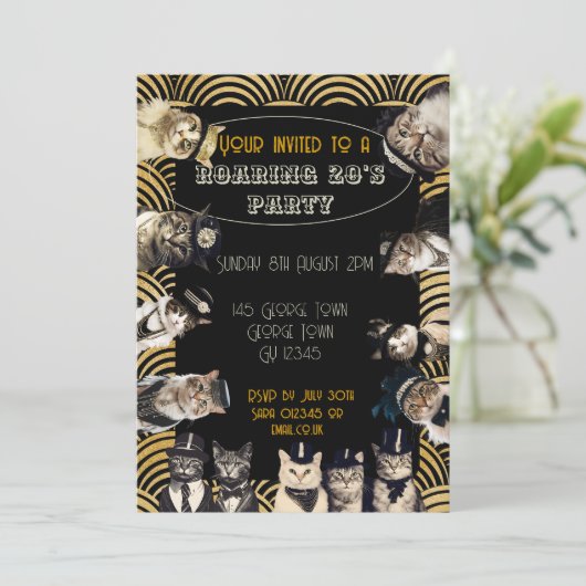 Cats Roaring 20's Party Flapper Dans Kaart (Staand voorkant)