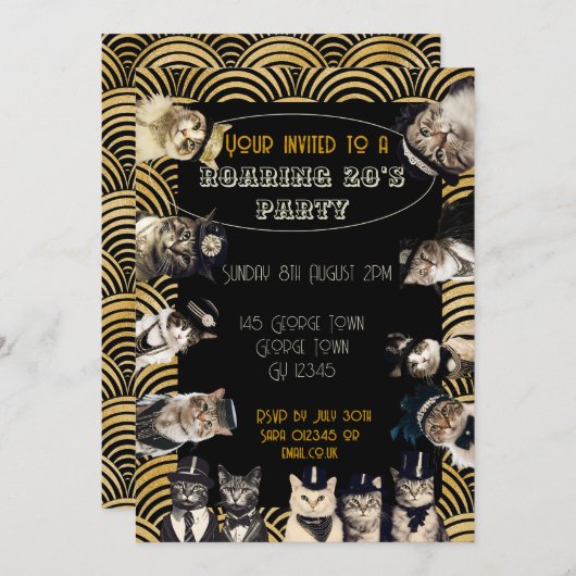 Cats Roaring 20's Party Flapper Dans Kaart (Voorkant / Achterkant)