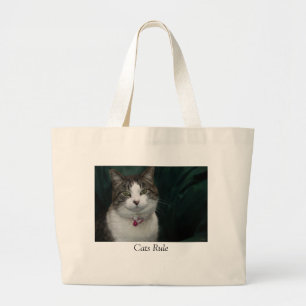 Cats Rule die naar me kijkt Grote Tote Bag