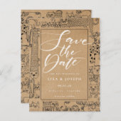 Cats Rustic Kraft Script Bewaar de datum Aankondigingskaart (Voorkant / Achterkant)