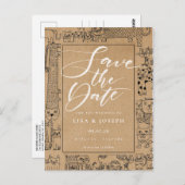 Cats Rustic Kraft Script Bewaar de datum Briefkaart (Voorkant / Achterkant)