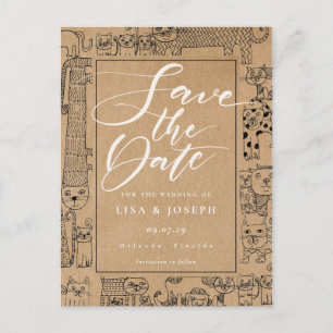 Cats Rustic Kraft Script Save the Date Briefkaart