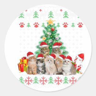 Cats Santa Hat Christmas Funny Xmas Tree Vrouwen M Ronde Sticker