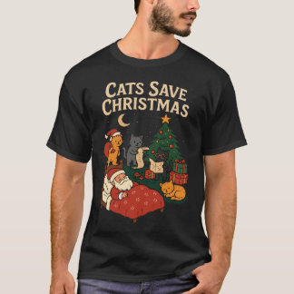 Cats Save Christmas Funny Santa Cat Holiday T-Shir T-shirt