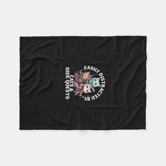 Cats Side Quest Distracted Tabletop Funny Men Wome Fleece Deken (Voorkant (Horizontaal))