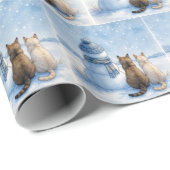 Cats Sitting With a Snowman In a Field Cadeaupapier (Rol Hoek)