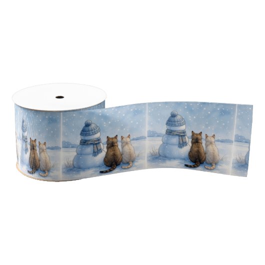 Cats Sitting With a Snowman In a Field Grosgrain Lint (Spoel)