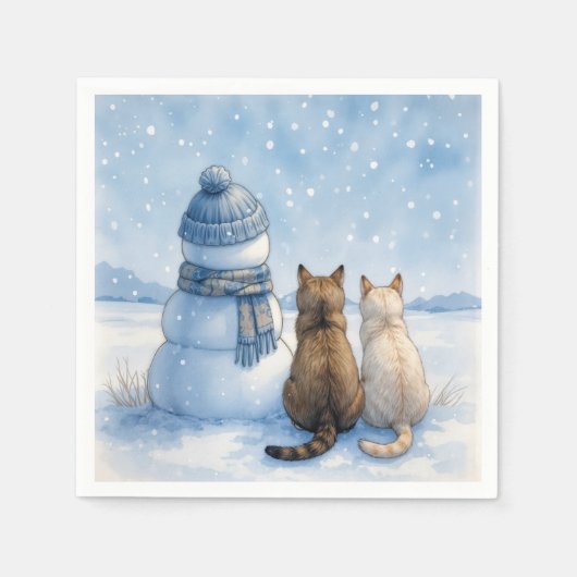 Cats Sitting With a Snowman In a Field Servet (Voorkant)