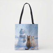 Cats Sitting With a Snowman In a Field Tote Bag (Voorkant)