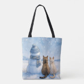 Cats Sitting With a Snowman In a Field Tote Bag (Achterkant)