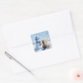 Cats Sitting With a Snowman In a Field Vierkante Sticker (Envelop)