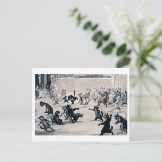 Cats Snowball Fight, Louis Wain Briefkaart (Staand voorkant)