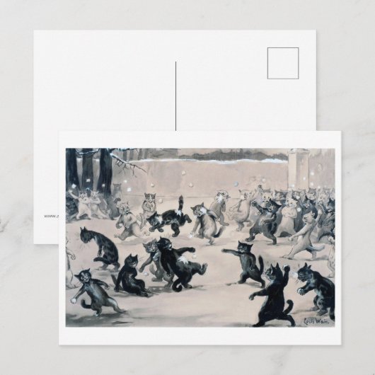 Cats Snowball Fight, Louis Wain Briefkaart (Voorkant / Achterkant)