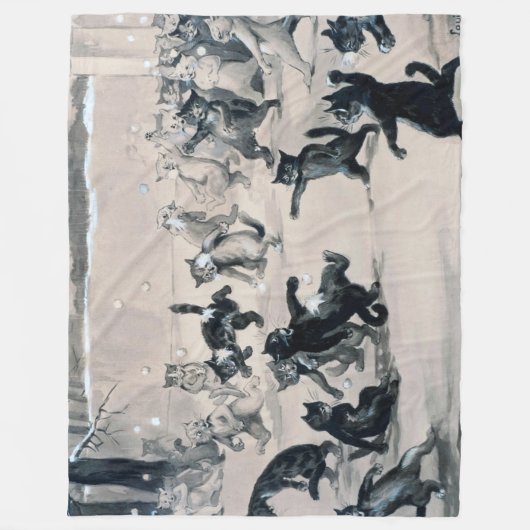 Cats Snowball Fight, Louis Wain Fleece Deken (Voorkant)