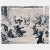 Cats Snowball Fight, Louis Wain Fleece Deken (Voorkant (Horizontaal))