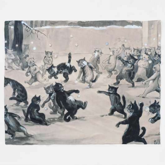 Cats Snowball Fight, Louis Wain Fleece Deken (Voorkant (Horizontaal))