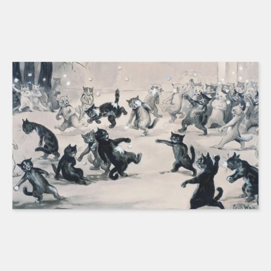 Cats Snowball Fight, Louis Wain Rechthoekige Sticker (Voorkant)