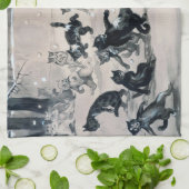 Cats Snowball Fight, Louis Wain Theedoek (Gevouwen)