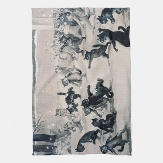 Cats Snowball Fight, Louis Wain Theedoek (Verticaal)