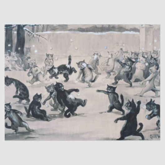 Cats Snowball Fight, Louis Wain Tissuepapier (Voorkant)