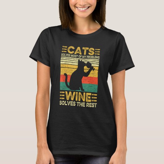 Cats Solves Problems Wine  Tasting Wine Maker Dad  T-shirt (Voorkant)